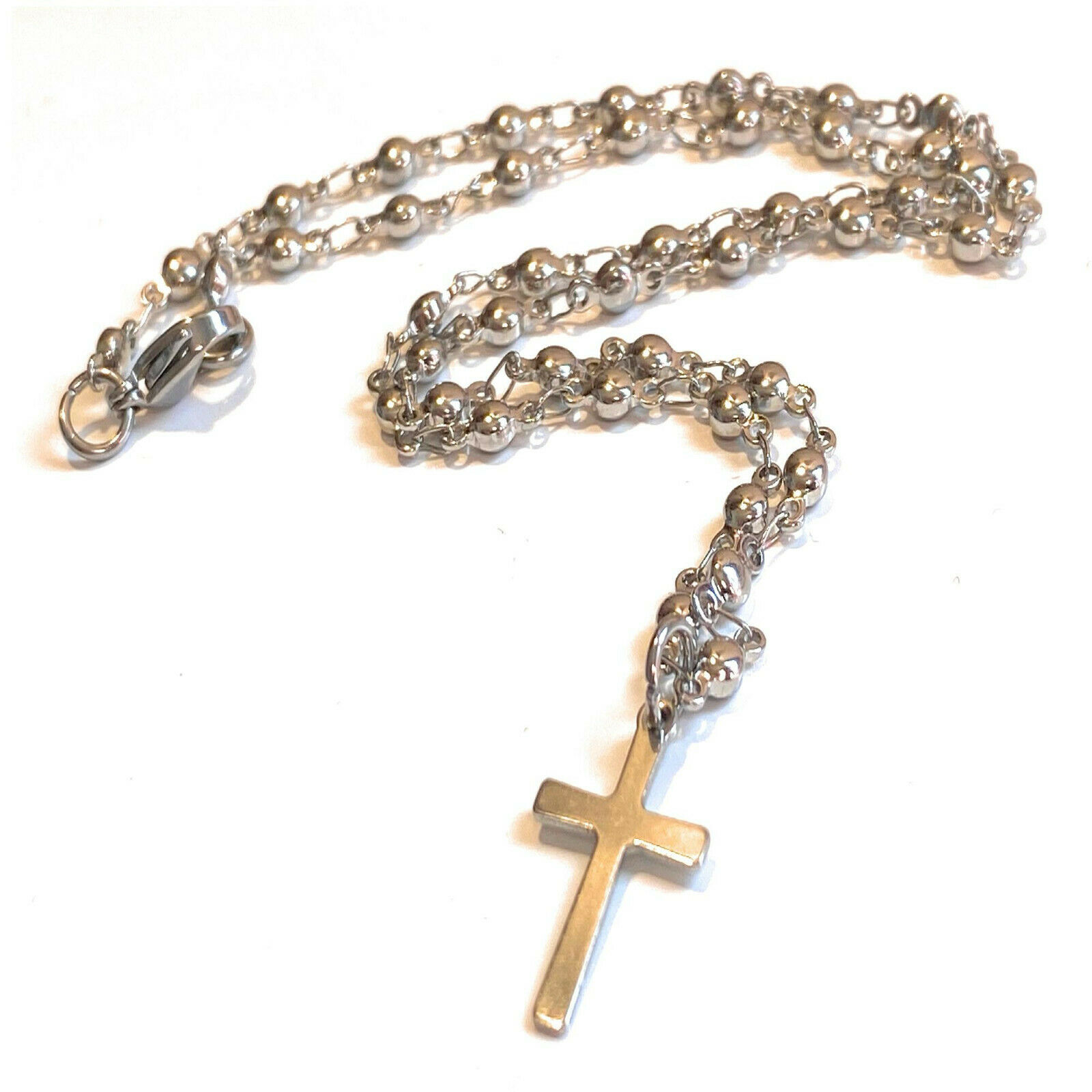 Collana rosario in acciaio da uomo girocollo catenina crocifisso ciondolo croce